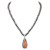 Western Style Natural Howlite Teardrop Pendant On 5mm Metallic Pearl Strand Necklace, 18"+3" Extension (Orange Howlite)