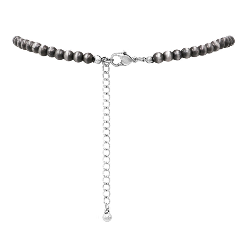 Western Style Natural Howlite Teardrop Pendant On 5mm Metallic Pearl Strand Necklace, 18"+3" Extension (Orange Howlite)