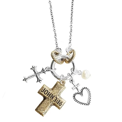 Rosemarie's Religious Gifts Women's Inspirational Changeable Christian Charms Pendant Necklace, 18"+3" Extender (John 3:16)