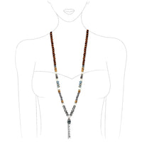 Rosemarie's Religious Gifts Women's Natural Stone Wood And Faceted Glass Bead With Blessed Bar Pendant Necklace, 32"+3" Extender