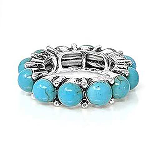 Western Style Semi Precious Turquoise Howlite Stone Band Stretch Ring