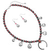 Cowgirl Chic Western Squash Blossom Buffalo Coin On Metallic Pearl Necklace Earrings Set, 18"+3" Extender (Coral Red)