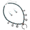 Cowgirl Chic Western Squash Blossom Buffalo Coin On Metallic Pearl Necklace Earrings Set, 18"+3" Extender (Turquoise Blue)