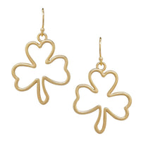 Lucky St Patrick's Day Gold Tone Irish Shamrock Outline Dangle Earrings, 1.75"