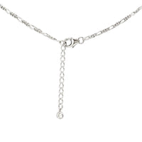 Dainty Sterling Silver Figaro Chain With Mom Engraved Bar Pendant And Cubic Zirconia Crystal Detail Gift Necklace, 16"+1.5" Extender