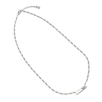 Dainty Sterling Silver Figaro Chain With Mom Engraved Bar Pendant And Cubic Zirconia Crystal Detail Gift Necklace, 16"+1.5" Extender