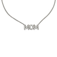 Dainty Sterling Silver Cable Chain With Cubic Zirconia Pave Crystal Mom Pendant Gift Necklace, 16"+1.25" Extender