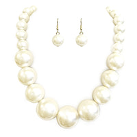 Statement Piece X-Large Holiday Simulated Pearl Strand Bib Necklace Earrings Set, 18"+4" Extender (Cream Pearl Gold Tone)