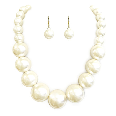 Statement Piece Graduated X-Large Simulated Pearl Strand Holiday Bib Necklace Earrings Set, 18"+4" Extender