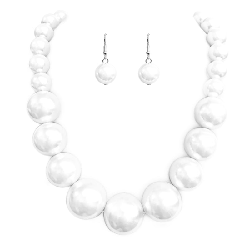 Statement Piece X-Large Holiday Simulated Pearl Strand Bib Necklace Earrings Set, 18"+4" Extender (White)