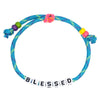 Inspirational Blessed Alphabet Bead Colorful Sliding Knot Bracelet (Anklet BLESSED With Bead Ends Blue Single Strand)