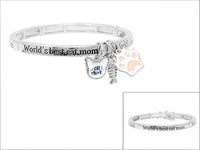 PAWsome Enamel Charms "Worlds Best Cat Mom" Stretch Bracelet, 2.5