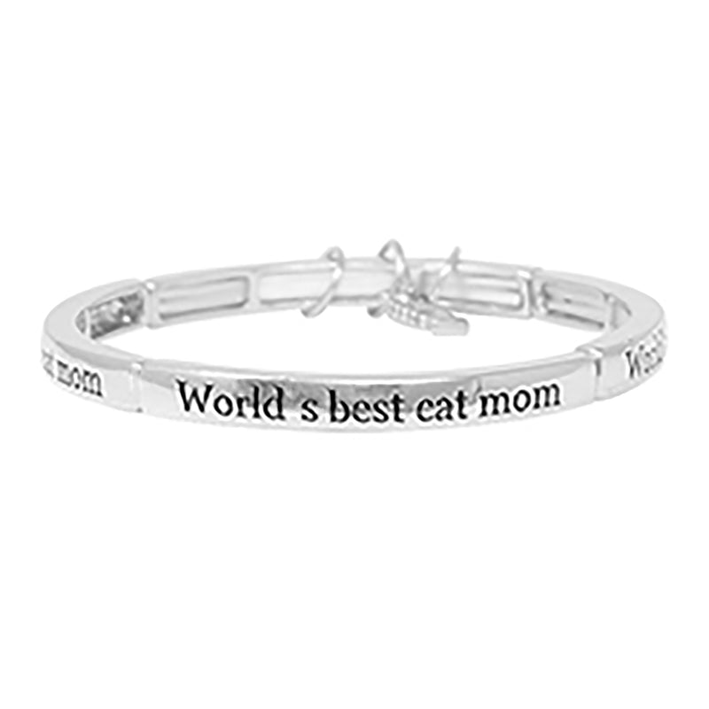 PAWsome Enamel Charms "Worlds Best Cat Mom" Stretch Bracelet, 2.5