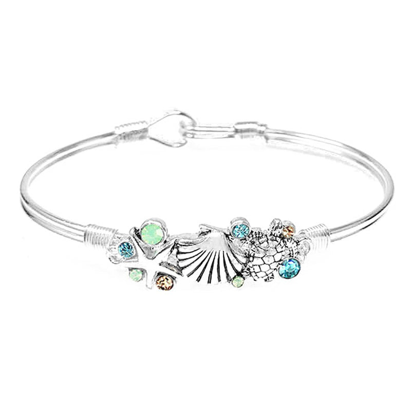 Whimsical Sea Creatures Polished Silver Tone Hook Clasp Bracelet, 7"