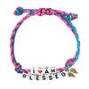 Inspirational Blessed Alphabet Bead Colorful Sliding Knot Bracelet (I AM BLESSED With Angle Wing Charm Multicolor Two Strand)