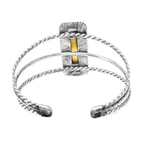 Western Style Semi Precious Howlite Stone Open Cuff Bracelet (Rectangular Yellow Howlite Stone)