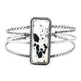 Western Style Semi Precious Howlite Stone Open Cuff Bracelet (Rectangular White With Black Howlite Stone)