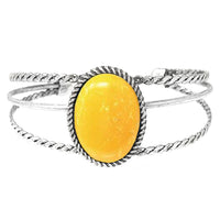 Western Style Semi Precious Howlite Stone Open Cuff Bracelet (Oval Yellow Howlite Stone)
