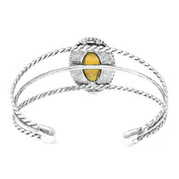 Western Style Semi Precious Howlite Stone Open Cuff Bracelet (Oval Yellow Howlite Stone)