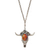 Vintage Inspired Western Steer Head Glass Bubble Cabochon Pendant Necklace, 30"+ 3" Extender