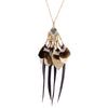 Rose Gold and Grey Beaded Feather Fringe Long Statement Necklace