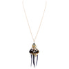 Rose Gold and Grey Beaded Feather Fringe Long Statement Necklace