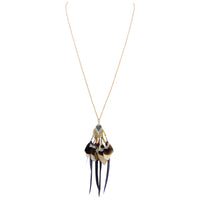 Rose Gold and Grey Beaded Feather Fringe Long Statement Necklace