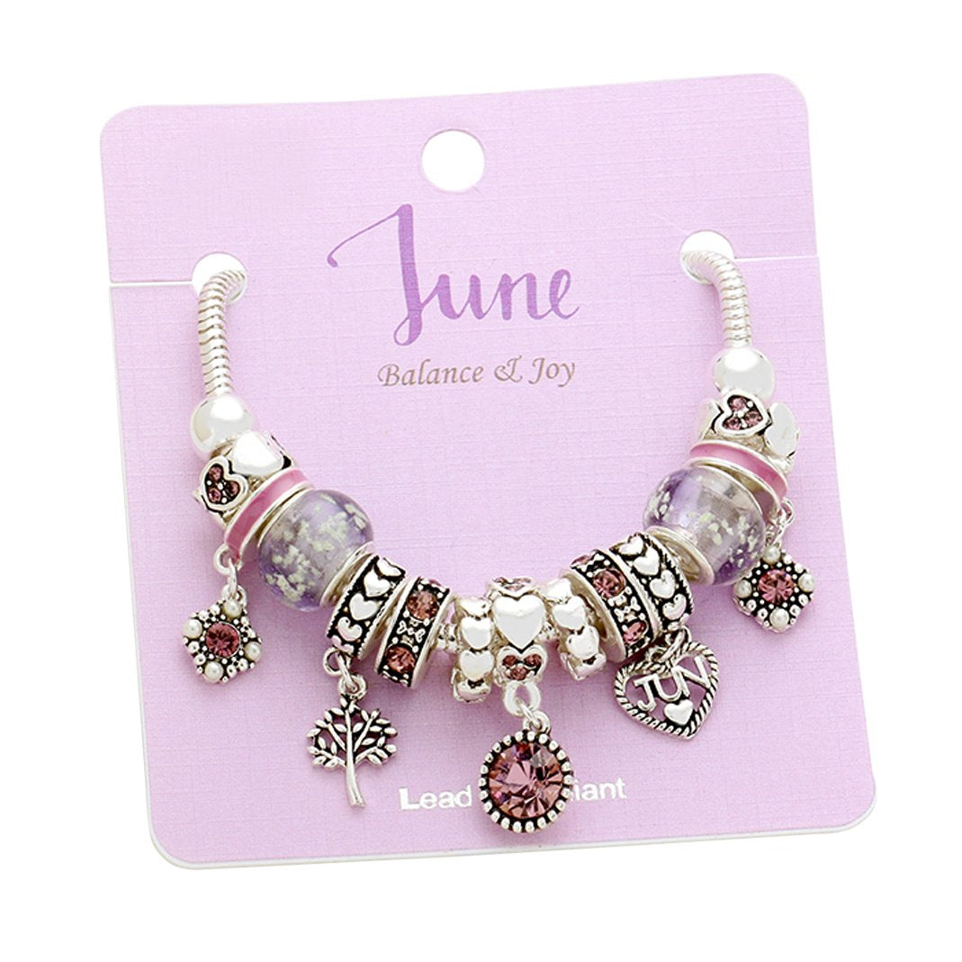 Pink Birthstone Beads and Charms for Pandora Charm Bracelets - October Rose