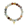 Holistic Healing Natural Semi Precious Beaded Stone Stretch Bracelet with 18 Karat Gold Plated Charm (Botswana Agate with Star Charm)