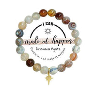 Holistic Healing Natural Semi Precious Beaded Stone Stretch Bracelet with 18 Karat Gold Plated Charm (Botswana Agate with Star Charm)