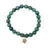 Holistic Healing Natural Semi Precious Beaded Stone Stretch Bracelet with 18 Karat Gold Plated Charm (Malachite with Leaf Charm)