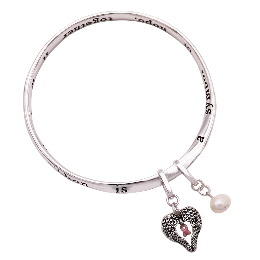Rosemarie Collections Women's Pink Ribbon Breast Cancer Awareness Hearts  Charm Bracelet