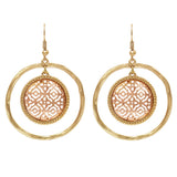 Circular Moroccan Filigree Dangle Earrings (Gold Tone/Rose Gold Color)