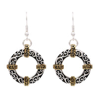 Two Tone Scroll Design Hoop Dangle Earrings