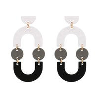 Tri-Color Geometric Shape Statement Dangle Earrings