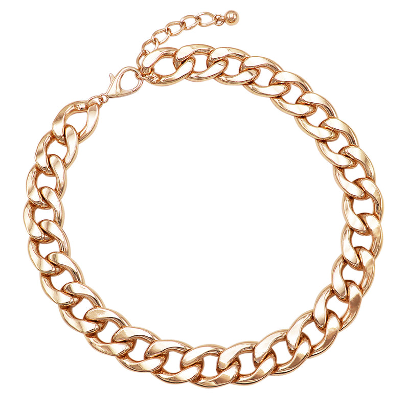 Polished Gold Tone Chunky Curb Chain Statement Necklace, 18"-20" with 2" Extension
