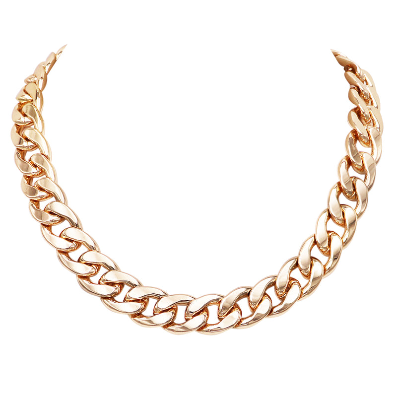 Polished Gold Tone Chunky Curb Chain Statement Necklace, 18"-20" with 2" Extension