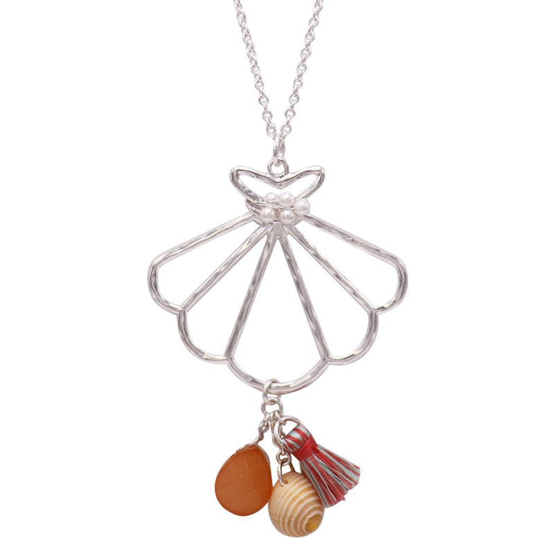 Summer Seashell Long Pendant Necklace With Charms