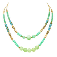 Colorful Glass Bead Double Strand Necklace (Blue)