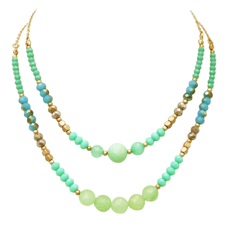 Colorful Glass Bead Double Strand Necklace (Blue)