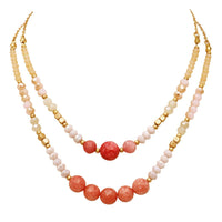 Colorful Glass Bead Double Strand Necklace 30"-34" with 3" Extender