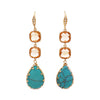 Semi Precious Stone Teardrop Triple Dangle Earrings (Turquise)