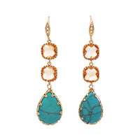 Semi Precious Stone Teardrop Triple Dangle Earrings (Turquise)
