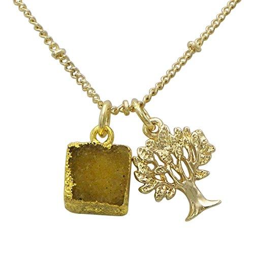 Jewelry Set Druzy Stone Tree Life Pendant Necklace (Brown)