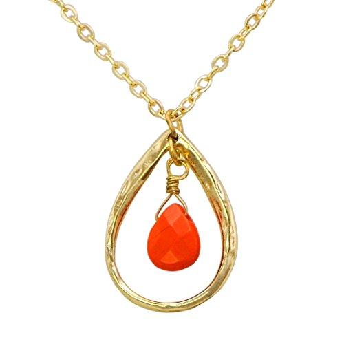 Semi Precious Stone Double Teardrop Pendant Necklace (Orange)