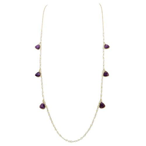 Glass Bead and Natural Stone Long Statement Necklace (Purple)