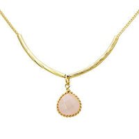 Simple Strand Necklace with Natural Stone Pendant (Rose Quartz)