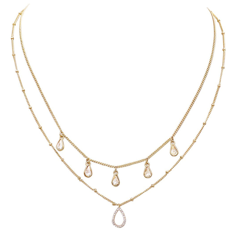 Dainty Double Strand Crystal Teardrop Necklace