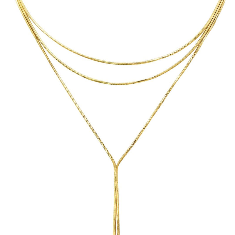 Simple Multi Strand Y Necklace (Gold Tone)