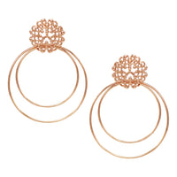 Double Loop Filigree Post Drop Earrings (Rose Gold Tone)